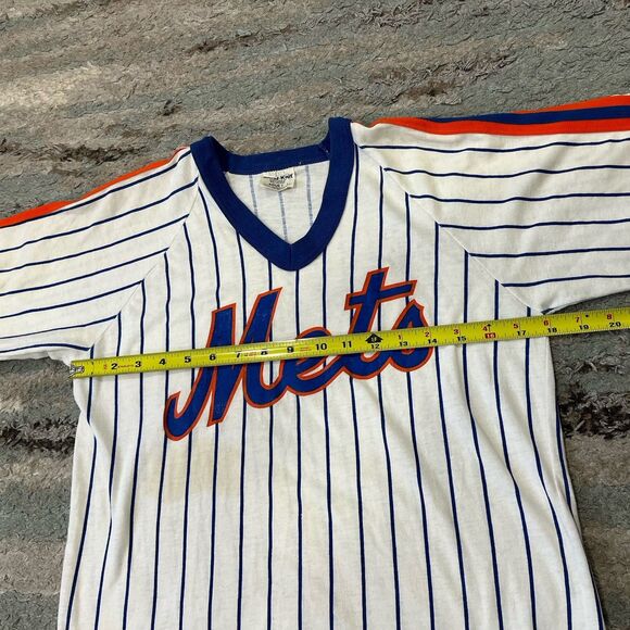 New York Mets Shirt Adult Large White Vintage Sand-Knit Stripe MLB Baseball READ - Picture 6 of 9